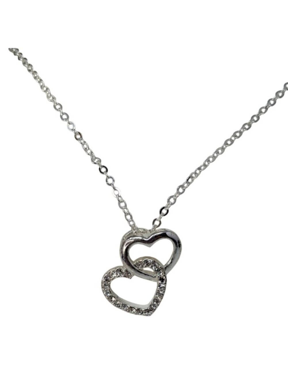 Vintage Double Heart Necklace Made with Swarovski Crystal Sterling Overlay Y2K - Picture 8 of 8